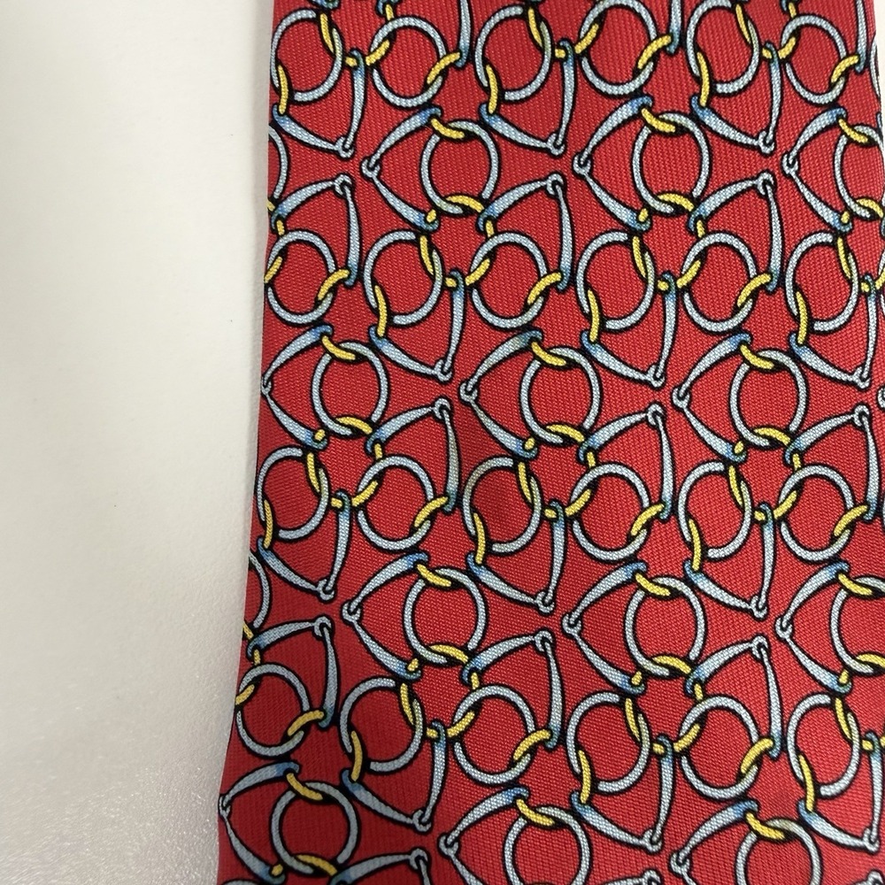 Hermes Men's Tie Equestrian Chain Links Red/Blue/Yellow 7580 SA 3.25" x 57" guc - Picture 7 of 8